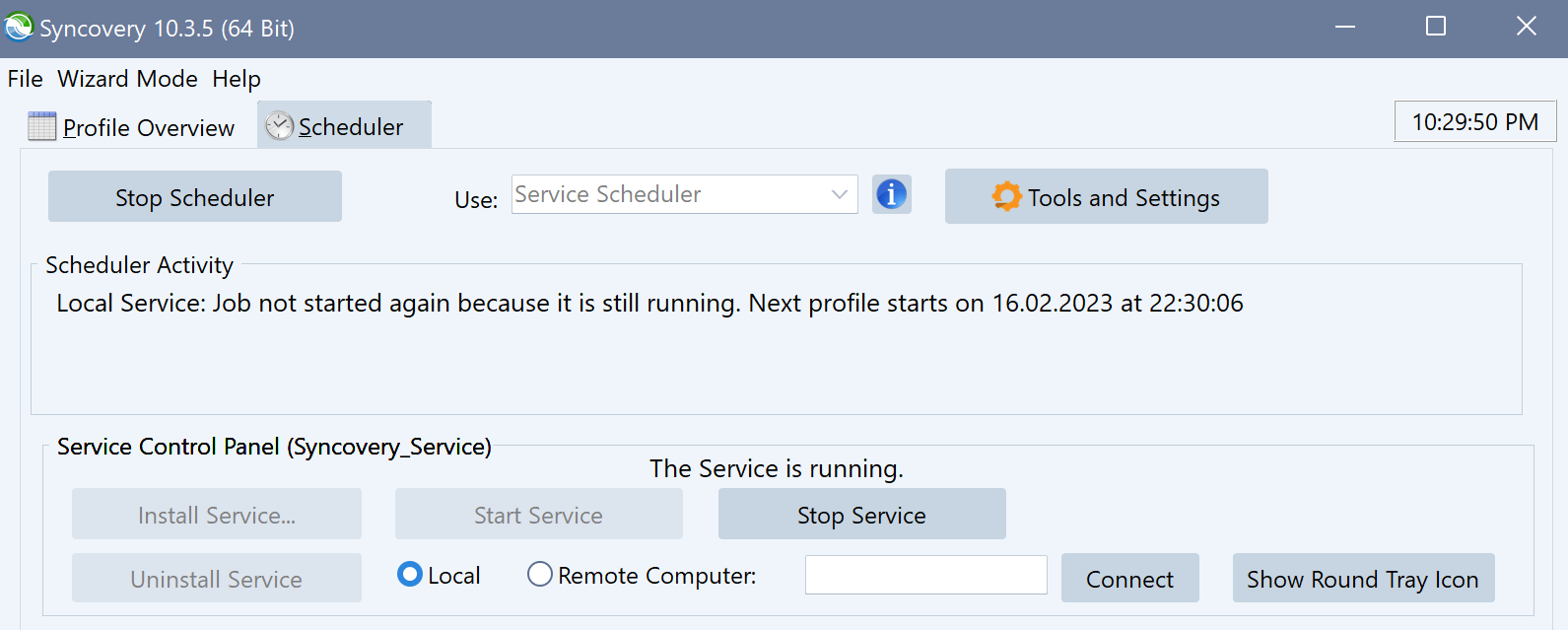 Control del servicio Syncovery